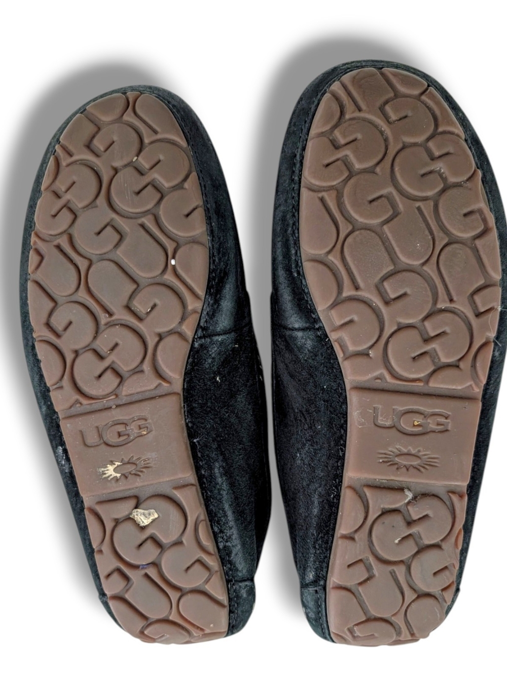 UGG Ansley Slippers, Black Leather Moccasin Style, Sherpa, Size 9 - Picture 6 of 9